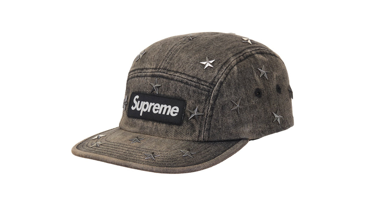Supreme Stars Studded Denim Camp Cap Washed Black