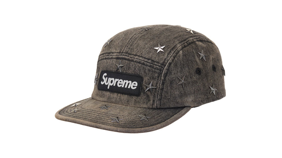 Supreme Stars Studded Denim Camp Cap Washed Black