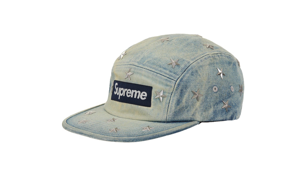 Supreme Stars Studded Denim Camp Cap Washed Indigo