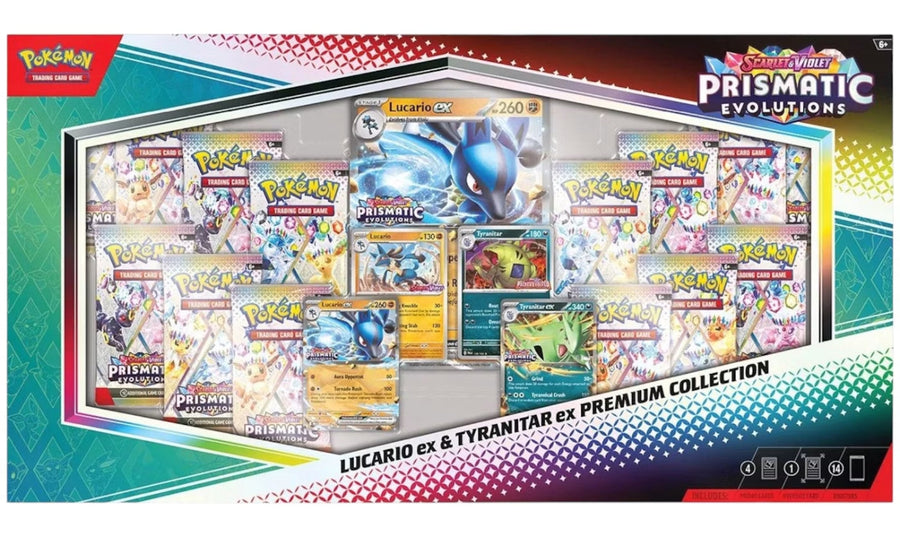 2025 Pokémon Scarlet & Violet Prismatic Evolutions Lucario ex & Tyranitar ex Premium Collection (Sam's Club Exclusive)