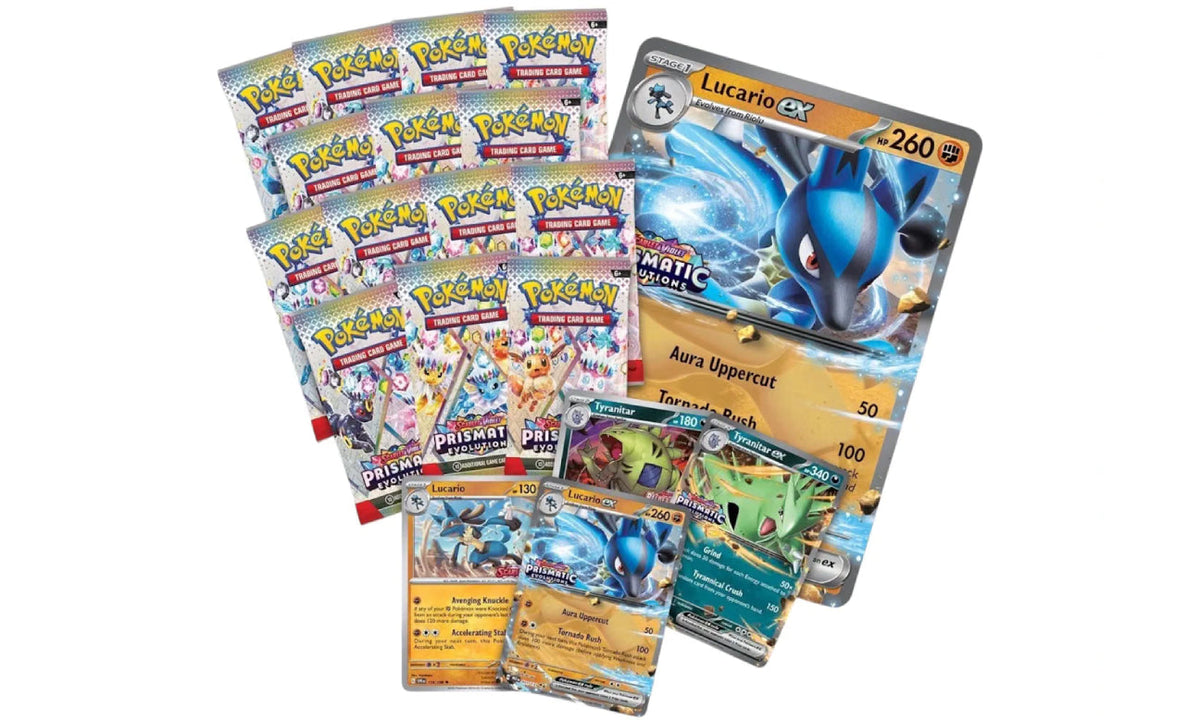 2025 Pokémon Scarlet & Violet Prismatic Evolutions Lucario ex & Tyranitar ex Premium Collection (Sam's Club Exclusive)